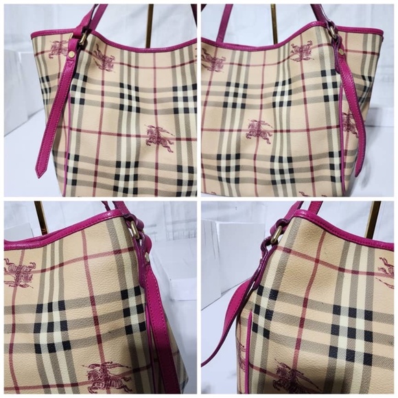 Authentic Burberry Haymarket Check Canterbury Tote Bag Beige/Pink - Picture 14 of 16